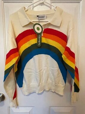 Oxknit Apricot Rainbow Polo-Knit Sweater